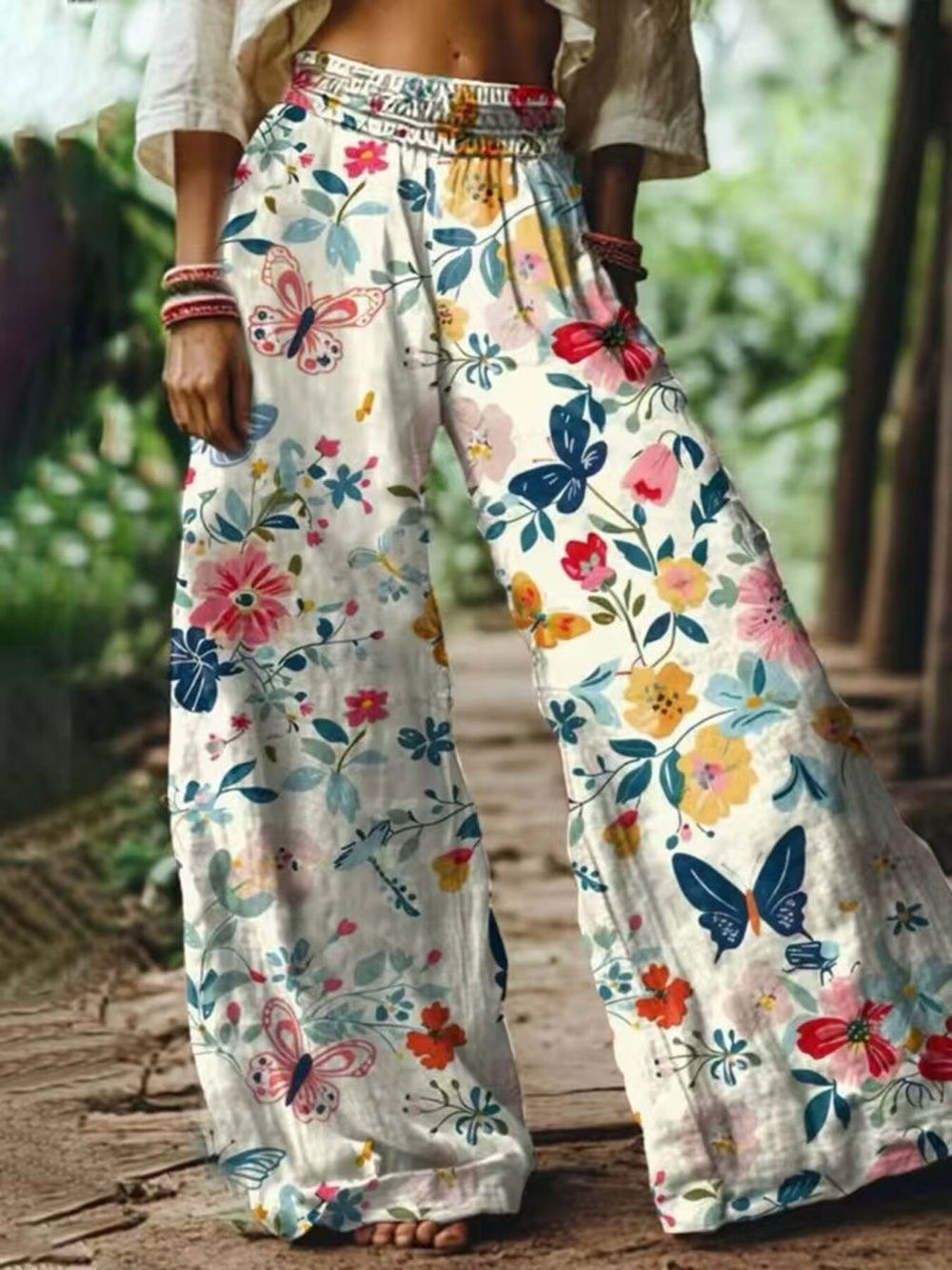 Full Size Floral Wide-Leg Pants Plus Size